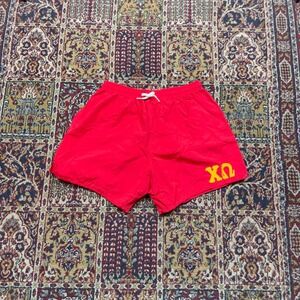 VTG 80s 90s Action Sportswear Red Athletic Gym Shorts L USA Chi Omega Sorority